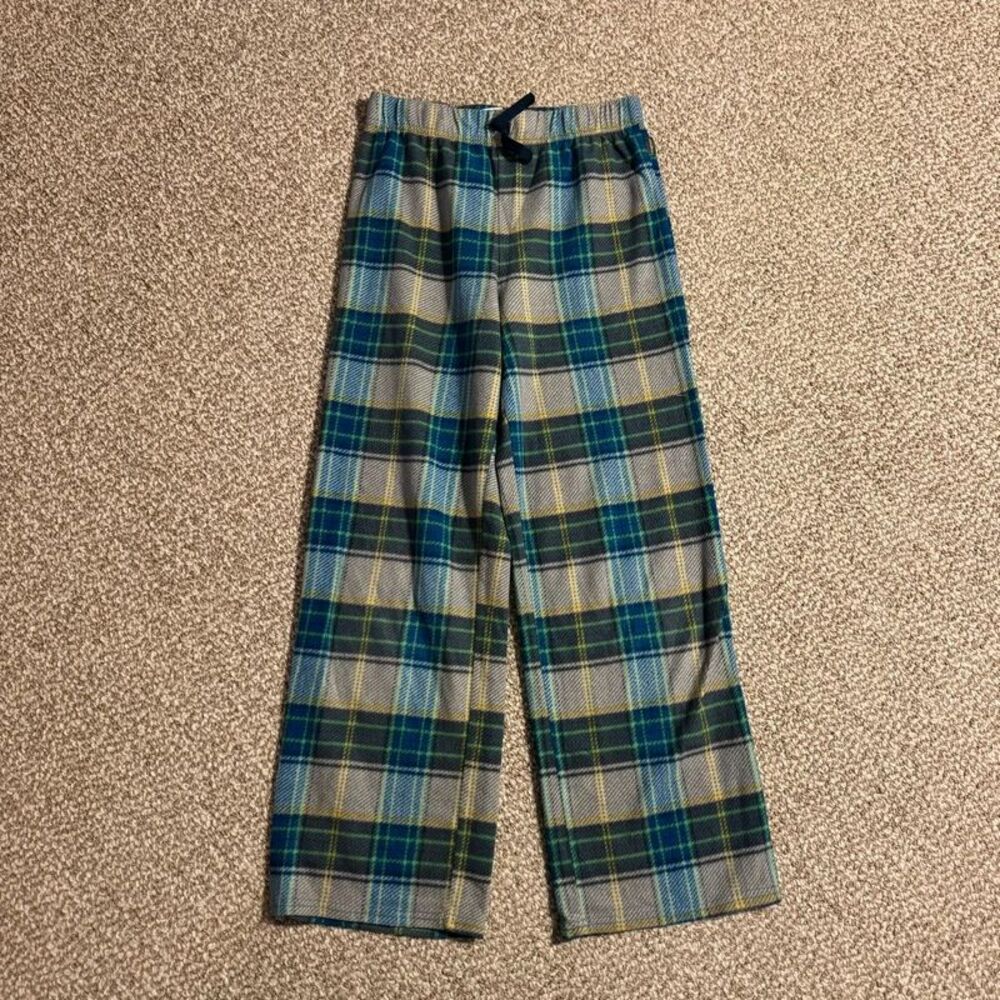 Eddie Bauer Fleece Pajama Pants Kids L 14/16 Blue Green Plaid Sleepwear